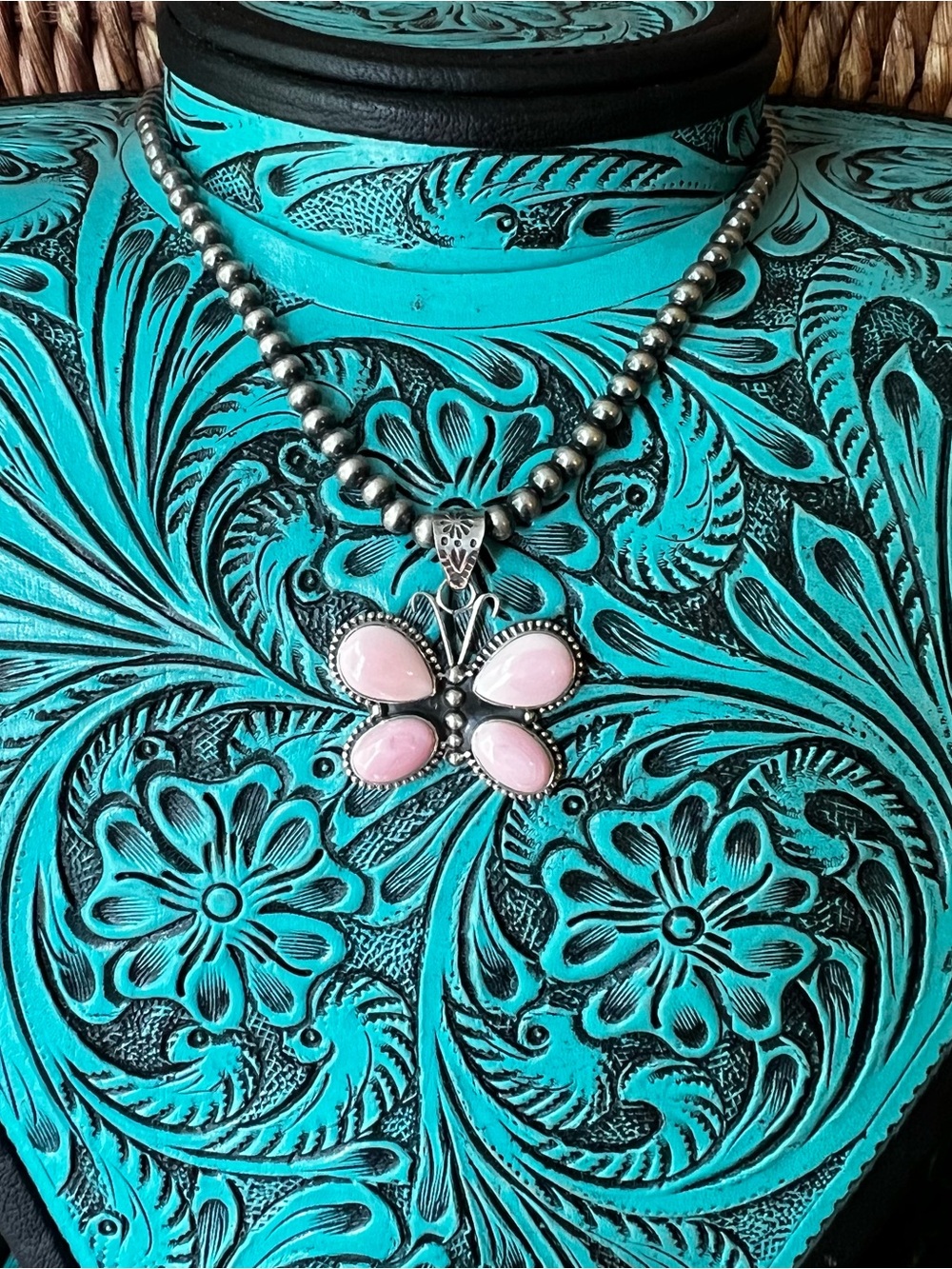 Pink Queen Conch Butterfly Pendant Sterling Silver Southwestern - Picture 6 of 11